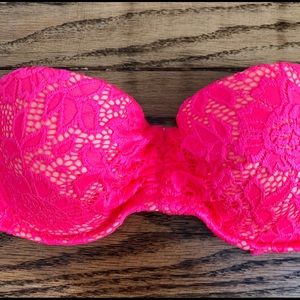 Victoria’s Secret hot pink lace bandeau swim top